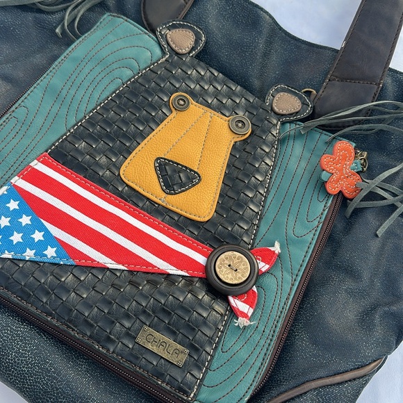 Chala Navy Blue Patriotic Brown Bear Tote Bag - Picture 11 of 11